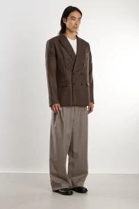 Linen Double Breasted Peak Blazer – Syrah Check | Centre Commercial